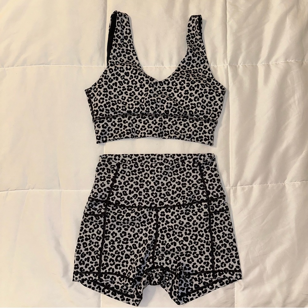 Ethos leopard print sports bra and shorts set